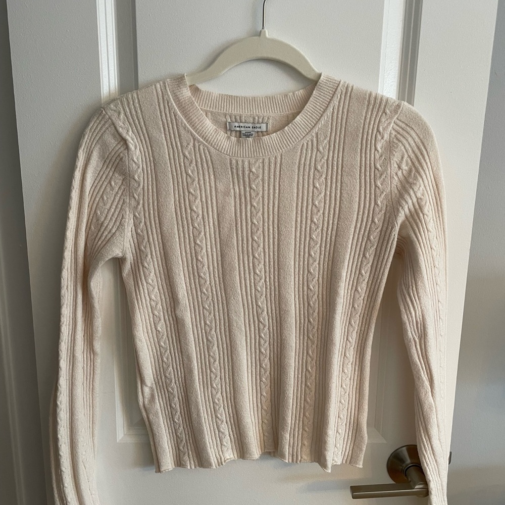 American Eagle Outfitters Cream Cable Knit Sweater